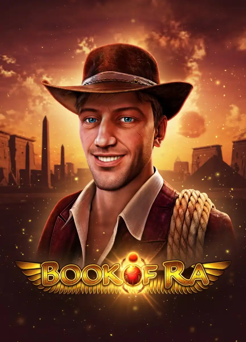 Book of Ra pokie featuring an explorer in a hat and pyramids