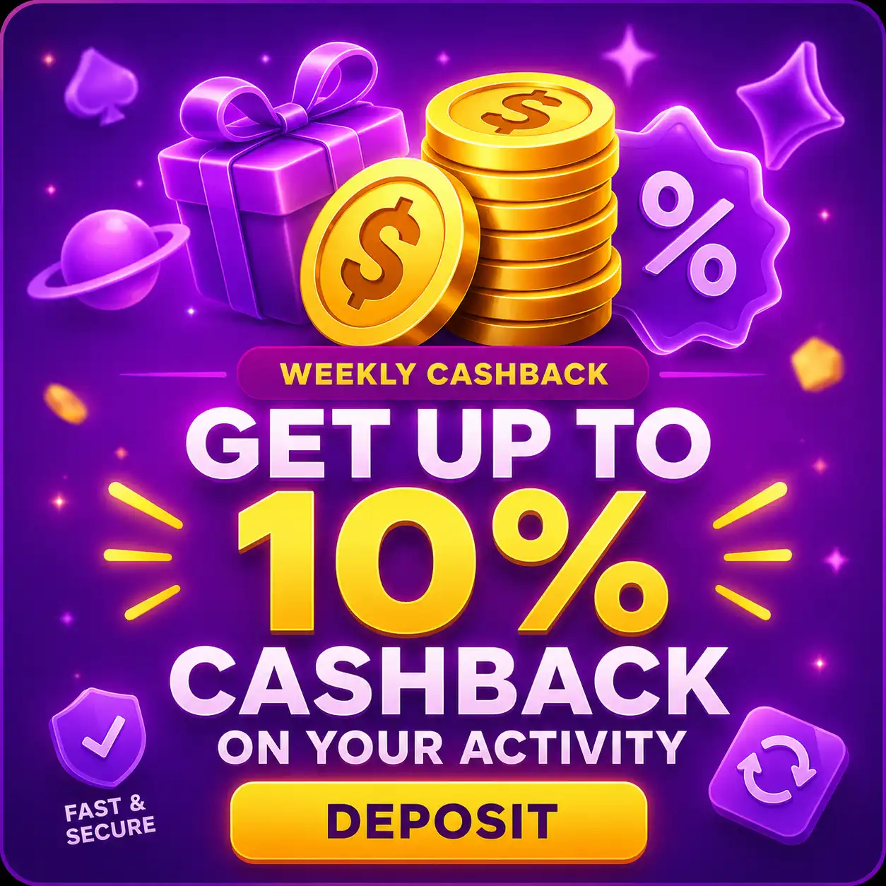 Weekly cashback offer get up to 10 percent back bonus
