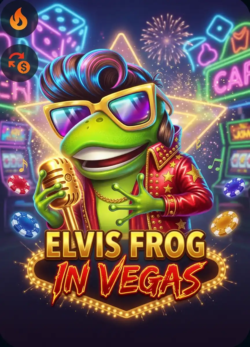 Elvis Frog in Vegas pokie by BGaming with neon lights